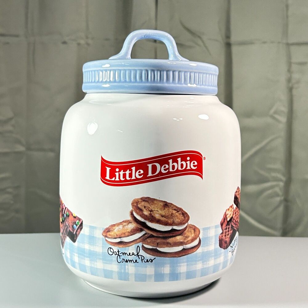 Little Debbie Snack Cakes Porcelain Cookie Jar Blue Check Collectible Yummy VTG